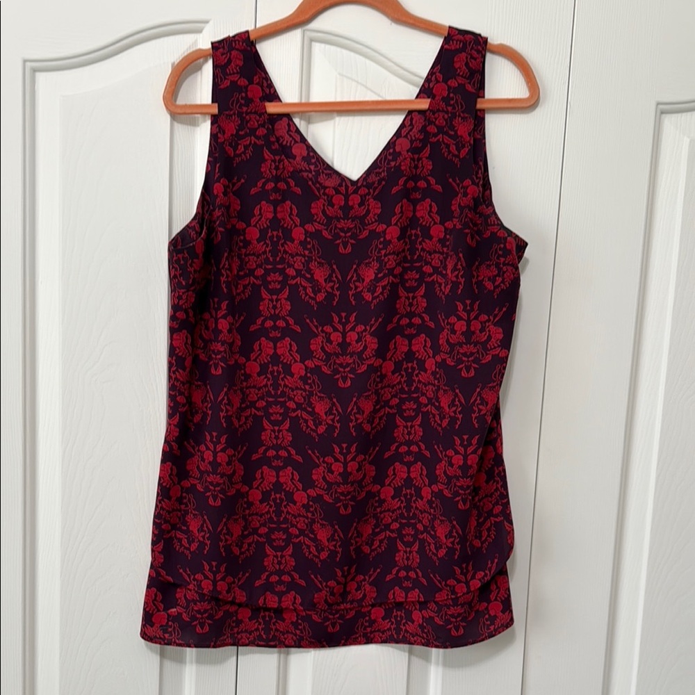 Cabi Cameo Too
Elegant Red and deep purple  
Floral Women's Top